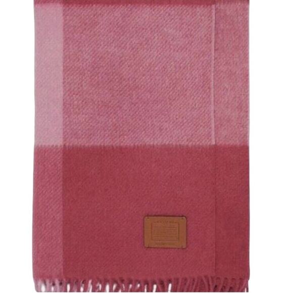 COACH WOOL SCARF BUFFALO PLAID PRINT OVERSIZED MUFFLER IN BRIGHT VIOLET (PINK) - Picture 2 of 5